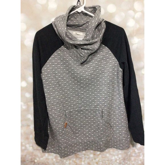 Maurice’s Size Small Zip Cowl Neck Sweatshirt Top Gray White Swiss Dot - Picture 12 of 12